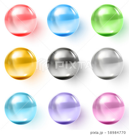 Set of multicolored transparent glass spheres with shadows 58984770