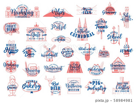 German beer, pretzel and travel landmark lettering 58984981