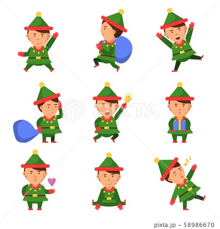 Elf characters. Xmas mascot collection dwarf santa helper fun christmas cartoon vector person in 58986670