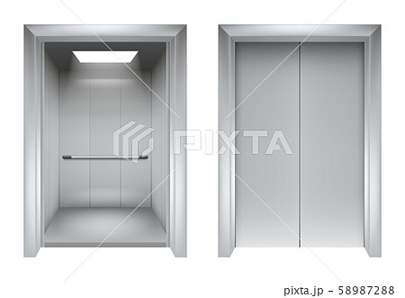 Elevator doors. Closing and opening lift metallic in office building vector realistic 3d pictures 58987288