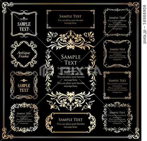 フレームデザイン 装飾フレーム ビンテージ アンティーク ラグジュアリー レトロのイラスト素材 5808