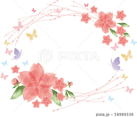 桜 花 4月 フレーム 枠 飾り枠 桜の花 花びら 満開 蝶のイラスト素材 5336