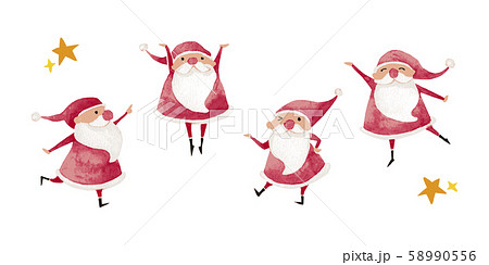 色んなポーズ サンタクロース 水彩 イラストのイラスト素材