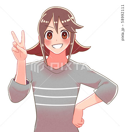 ピースする女の子のイラストのイラスト素材
