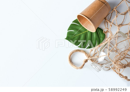 zero waste concept.grocery bag with glass bottle 58992249