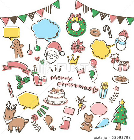 手描き風可愛いクリスマス素材 カラフルのイラスト素材 58993798 Pixta