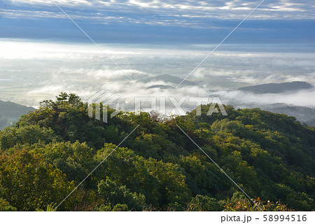 雲海と大小山 大小山から見た関東平野を覆う雲海の写真素材