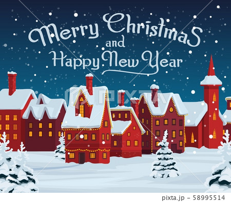 Christmas houses with Xmas lights. Winter holidays 58995514