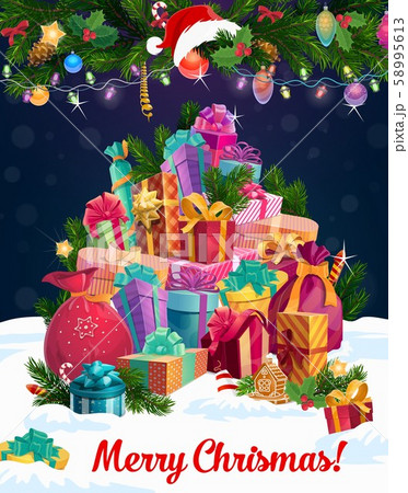 Christmas gifts and New Year presents on snow Christmas gifts and New Year presents on snow 58995613