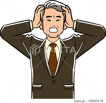 頭を抱える管理職のビジネスマンの上半身のイラスト素材