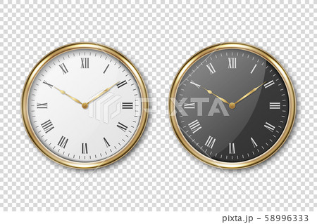 Vector 3d Realistic Classic Metal Golden Wall Office Clock Icon Set Closeup Isolated on Transparent Vector 3d Realistic Classic Metal Golden Wall Office Clock Icon Set Closeup Isolated on Transparent 58996333