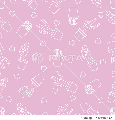 Seamless pattern with cactus, succulents, hearts 58996732
