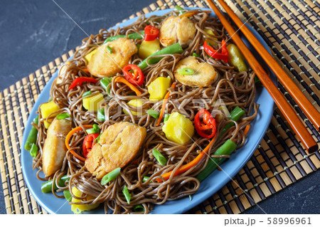 close-up of Chicken and Mango Soba Noodle Salad close-up of Chicken and Mango Soba Noodle Salad 58996961