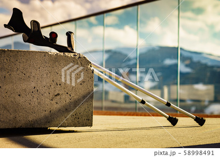 Crutches outdoor on nature. 58998491