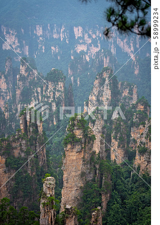Stone pillars of Tianzi mountains in Zhangjiajie Stone pillars of Tianzi mountains in Zhangjiajie 58999234