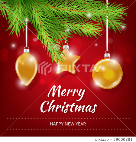 New year poster invitation. Winter holiday realistic xmas transparent glass toys balls gifts green 59000881