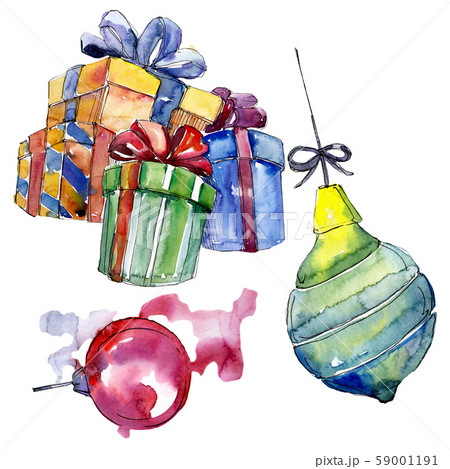 Christmas winter holiday symbol isolated. Watercolor background set. Isolated christmas illustration 59001191