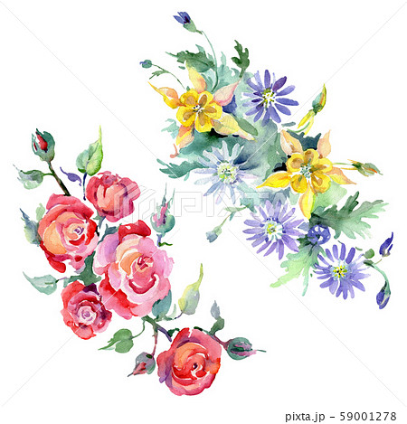 Bouquet floral botanical flowers. Watercolor background illustration set. Isolated bouquets 59001278