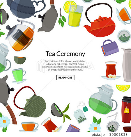 Vector cartoon tea kettles and cups background with place for text illustration Vector cartoon tea kettles and cups background with place for text illustration 59001333