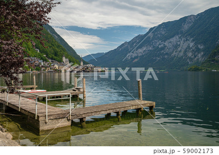 View on lake in austrian town hallstatt during tourist season in summer View on lake in austrian town hallstatt during tourist season in summer 59002173