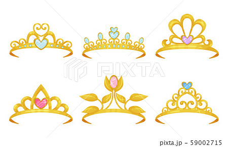 Golden Tiaras With Gemstones Vector Isolated On White Background Set 59002715