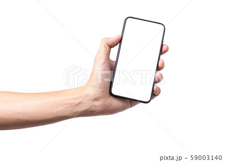 Hand man holding mobile smartphone with blank screen isolated on white background with clipping path Hand man holding mobile smartphone with blank screen isolated on white background with clipping path 59003140