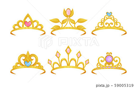 Golden Tiaras With Gemstones Vector Isolated On のイラスト素材