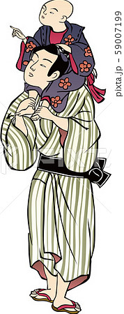 浮世絵 親子 その1のイラスト素材