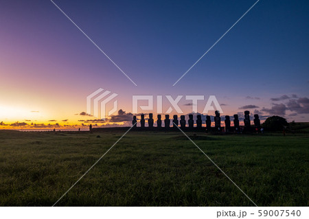 Ahu Tongariki iconic Moai platform at dawn 59007540