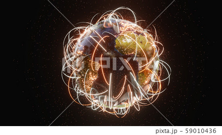 Connection curves and dots around Earth globe 59010436