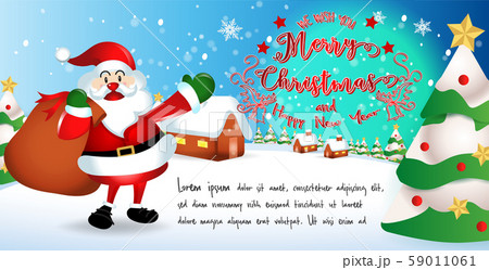 Merry Christmas. Santa Claus cute cartoon for Christmas and New Year background. Vector illustration. Merry Christmas. Santa Claus cute cartoon for Christmas and New Year background. Vector illustration. 59011061