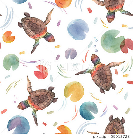 Watercolor Vector Rainbow Small Baby Turtles のイラスト素材