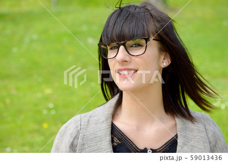 smiling brunette girl, outdoors smiling brunette girl, outdoors 59013436