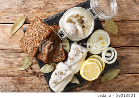 Tasty homemade salted herring with onions, 59013901