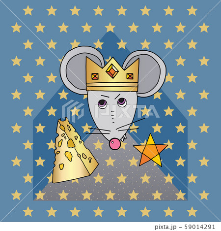 Rat character vector illustration. Mouse animal with cheese, stars. New Year symbol. Hand drawn 59014291