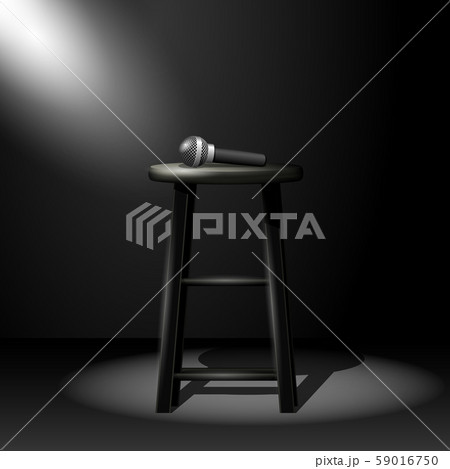 Stand up comedy stage - microphone on stool in ray 59016750