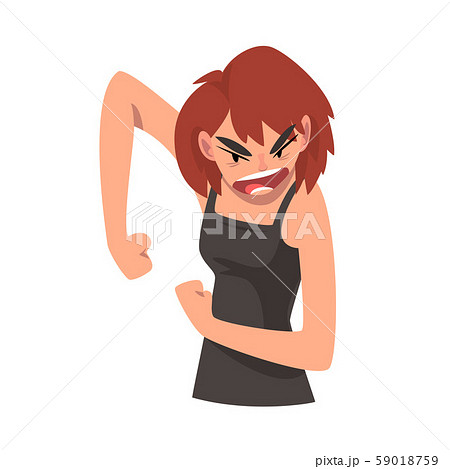 Furious Young Woman, Female Character Facial Emotions Vector Illustration 59018759