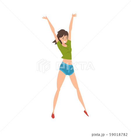 Happy Smiling Young Woman Dancing at Party Vector Illustration 59018782
