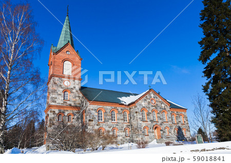 Juva Church at sunny winter day 59018841