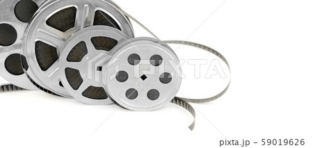 Reels with film strip isolated on a white 59019626