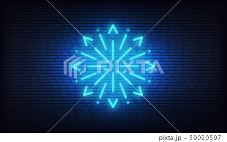Snow icon neon. Vector glowing neon white snowflake icon 59020597