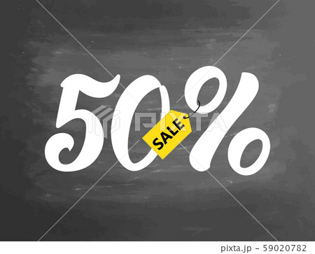 A sale discount set with 50 percents. Sale lettering on chalkboard background. illustration. Hand 59020782