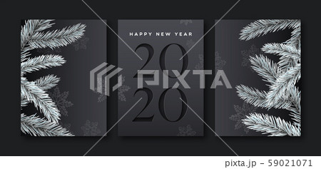 New Year 2020 cutout pine tree greeting card set 59021071