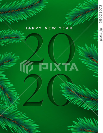 New Year 2020 cutout green pine tree greeting card 59021072