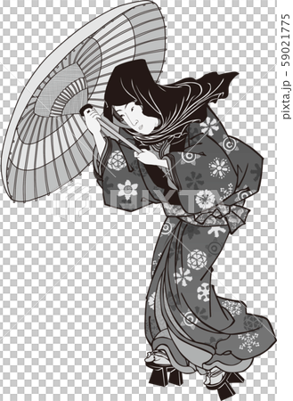 浮世絵 女性 その53 白黒のイラスト素材
