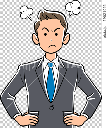 一個憤怒的年輕商人的上半身,雙手放在臀部上 一個憤怒的年輕商人的上半身,雙手放在臀部上 59021963