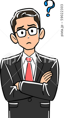 腕組みして考える眼鏡をかけたビジネスマンの上半身のイラスト素材