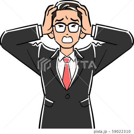 頭を抱える眼鏡をかけたビジネスマンの上半身のイラスト素材
