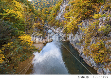 秋の定山渓 二見吊橋からの眺め 59022495