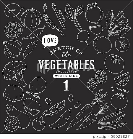 シンプルでオシャレな手描き野菜セット01 黒板のイラスト素材 59025827 Pixta